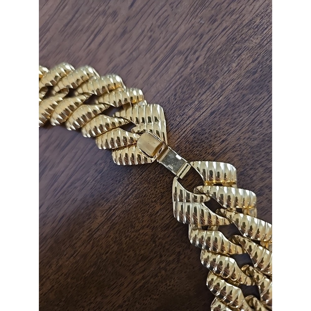 VTG Napier Gold Tone Statement Bib Necklace Ribbed 18" Link Bold/Beautiful EUC - Picture 7 of 10